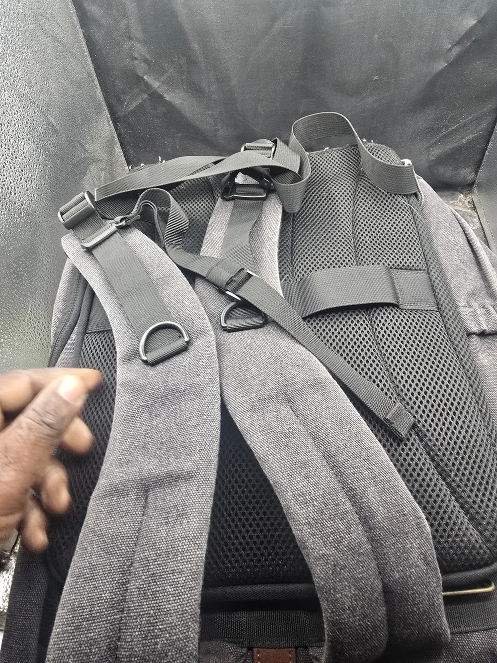 Black Canvas Backpack with Brown Leather Accents by BagGuard